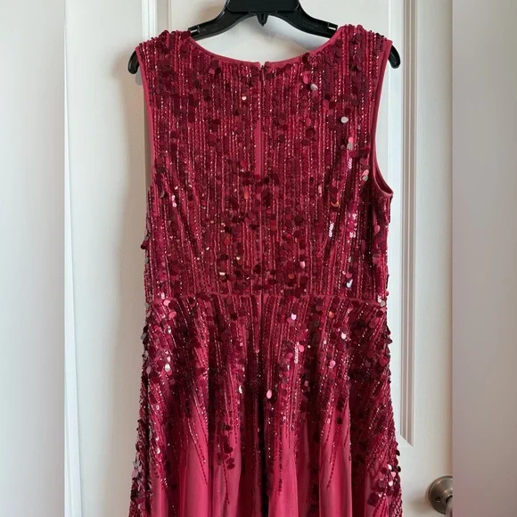 Adrianna Papell Red Sequin Embellished Gown - Picture 4 of 10
